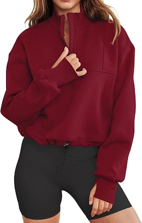 LEEDYA Women Long Sleeve Half Zip Sweatshirts Fall Oversized Trendy Hoodies Casual Thumb Hole Pullovers Y2k Clothes