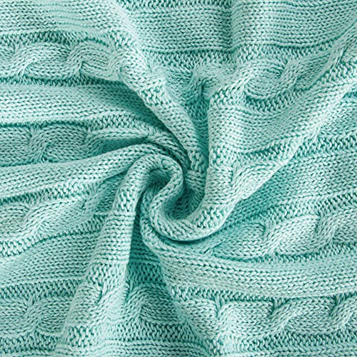 Image of NTBAY 100% Pure Cotton Cable Knit Toddler Blanket, Super Soft Warm Breathable 30x40 Baby Blanket for Crib, Stroller, Nursery, Travel, Newborn, 30x40 Inches, Light Blue