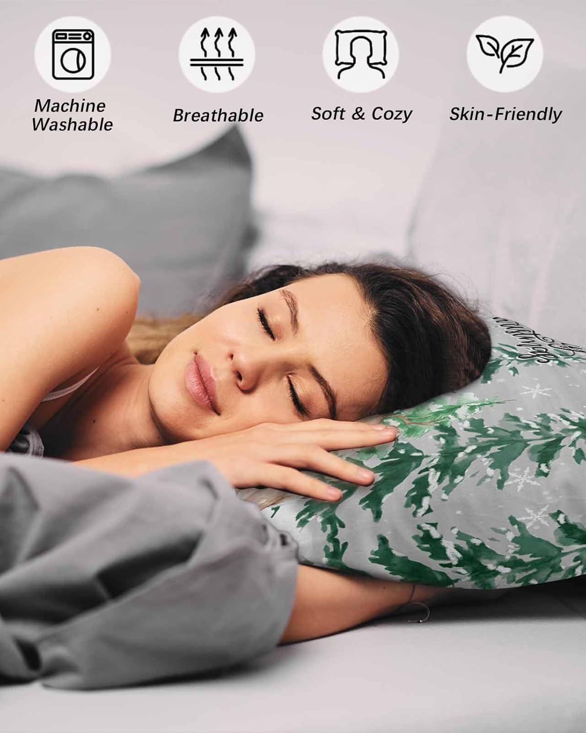 DecorLovee Gray Snowman Christmas Pillow Cases Standard Size Set of 2 - Microfiber Bed Throw Pillow Covers, Xmas Tree Snowflake Balls Lumbar Pillow Cover with Envelope Closure for Sofa 20"x26"