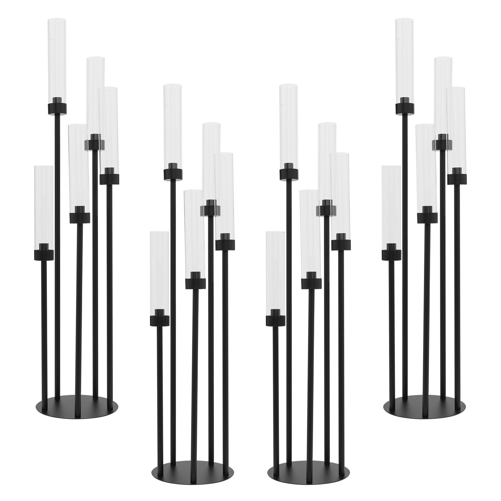 4er-Set Kerzenständer, 5 Armig Boden-Kerzenhalter, Metall Kerzenhalter mit Acryl Lampenschirm, 100cm Hohe LED-Kerzenständer für Heimdekoration, Hochzei, Partys (Schwarz)