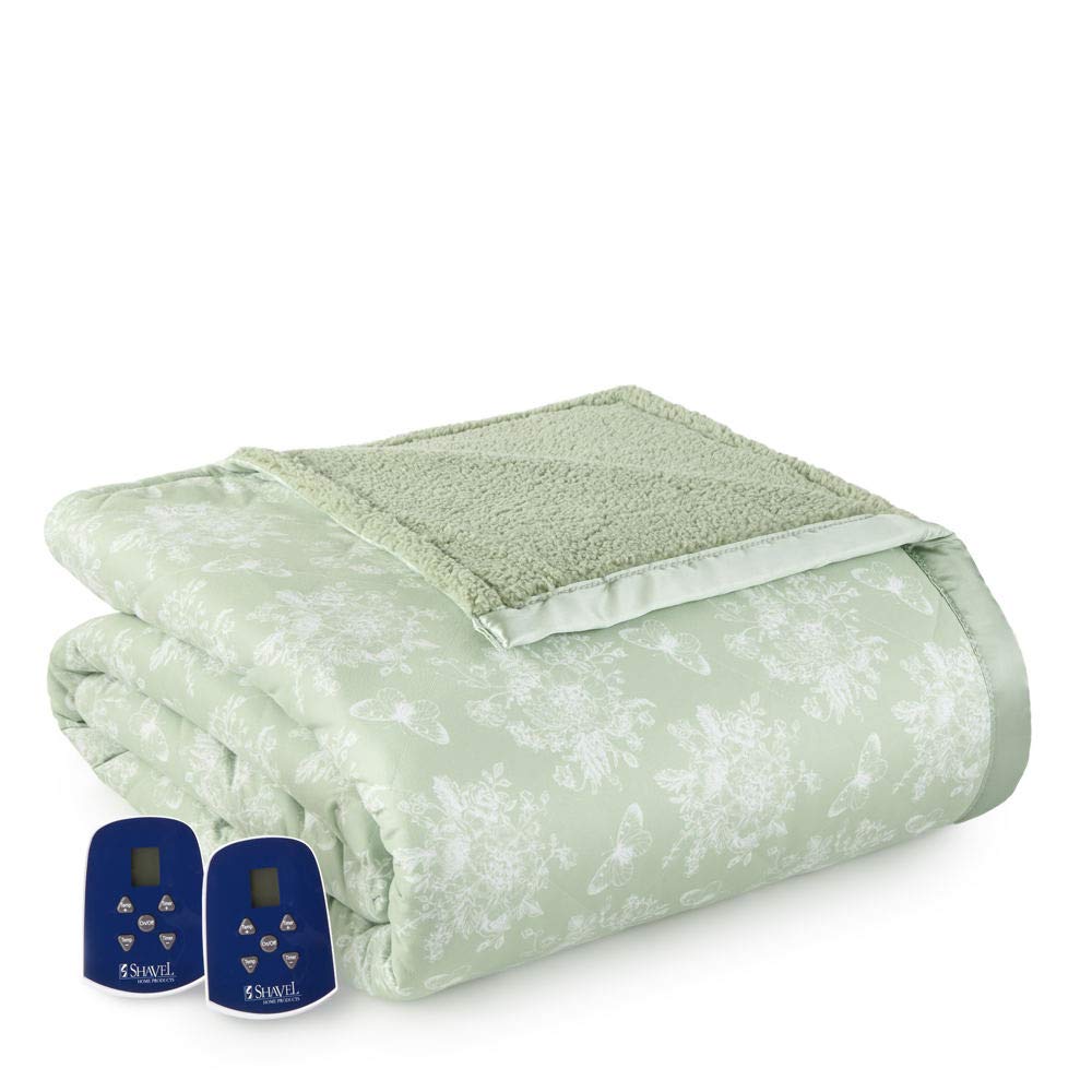 Amazon.com: Micro Flannel Shavel Heating Technology Luxuriously Soft u0026 Warm Floral  Patterned Sherpa Electric Blanket King, 90x101 - Toile Celadon : Home u0026  Kitchen
