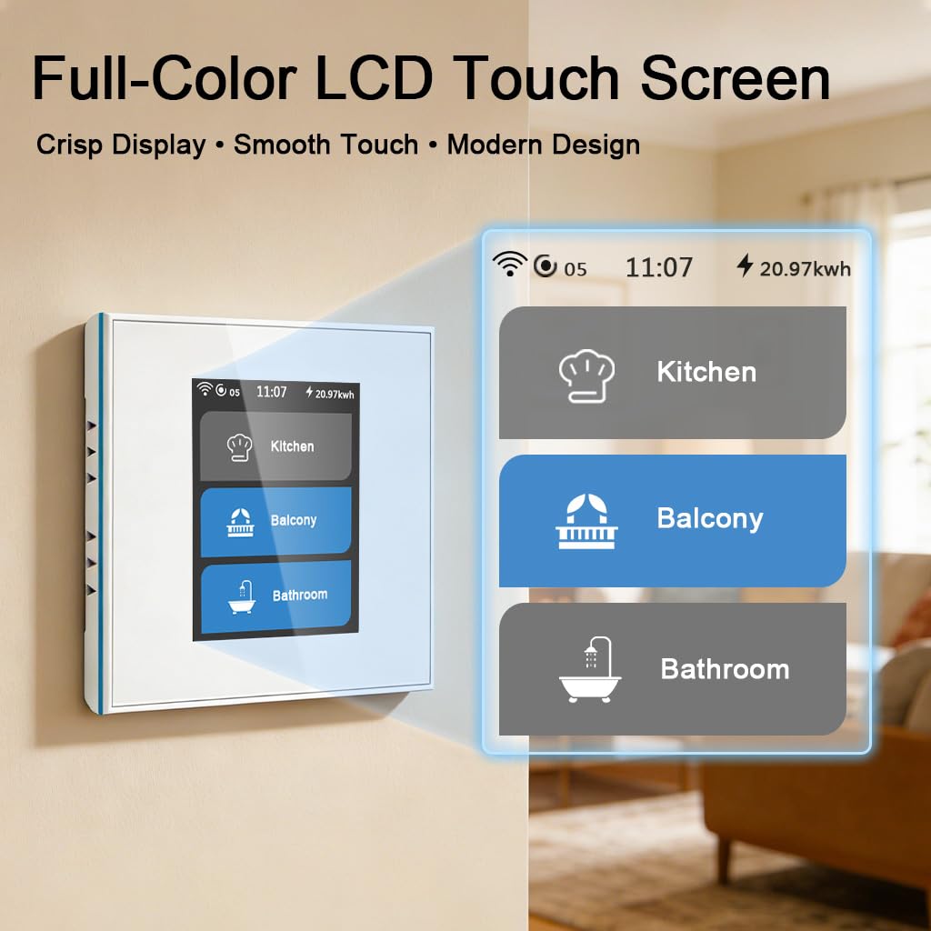 LANBON L8 Multi-Modus LCD Smart WLAN Lichtschalter, 4-in-1 (1/2/3-Kanal & Vorhang), kompatibel mit Alexa & Google, kein Dimmer, für EU-Ø60 mm Unterputzdose, Neutralleiter erforderlich, L8-HS