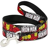 Buckle-Down Pet Leash - THE INVINCIBLE IRON MAN Stacked Comic Books/Action Poses - 4 Feet Long - 1.5' Wide
