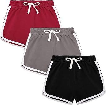 BOOPH 3 Pack Girls Athletic Shorts Kids Teens Running Soccer Dolphin Short