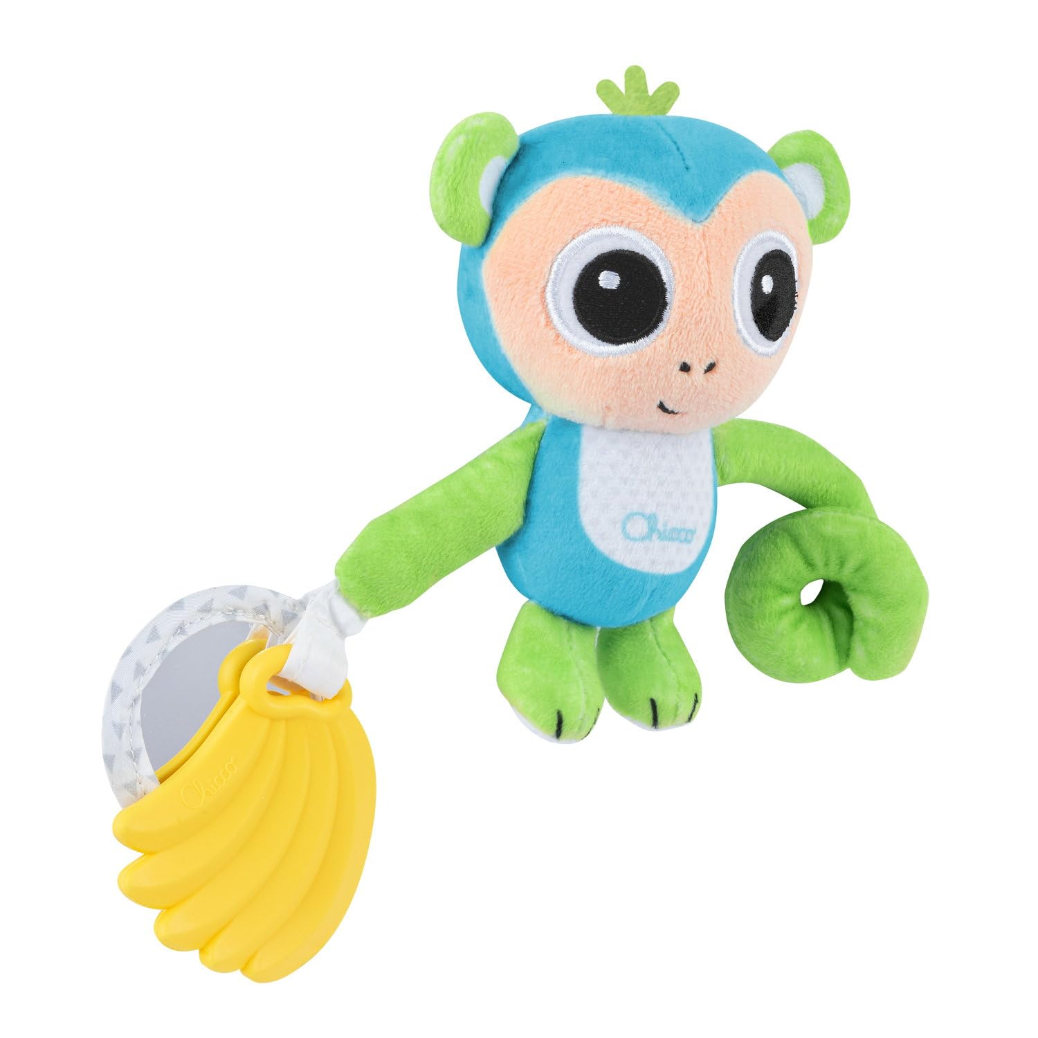 Chicco Sonajero Monito, Sonajero con Anillo Suave para la Dentición, Espejo para Juego de Luces, Acoplable al Cochecito y a la Silla de Paseo, Lavable a Máquina, Juguetes para Niños de 3 a 24 Meses