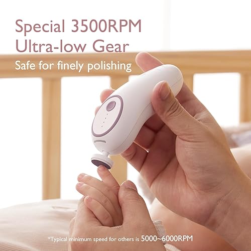 Miniatura 3 de Momcozy Lima eléctrica de uñas para bebé, recortadora de uñas eléctrica suave, cortaúñas para bebé con luz nocturna, 7 almohadillas de repuesto para