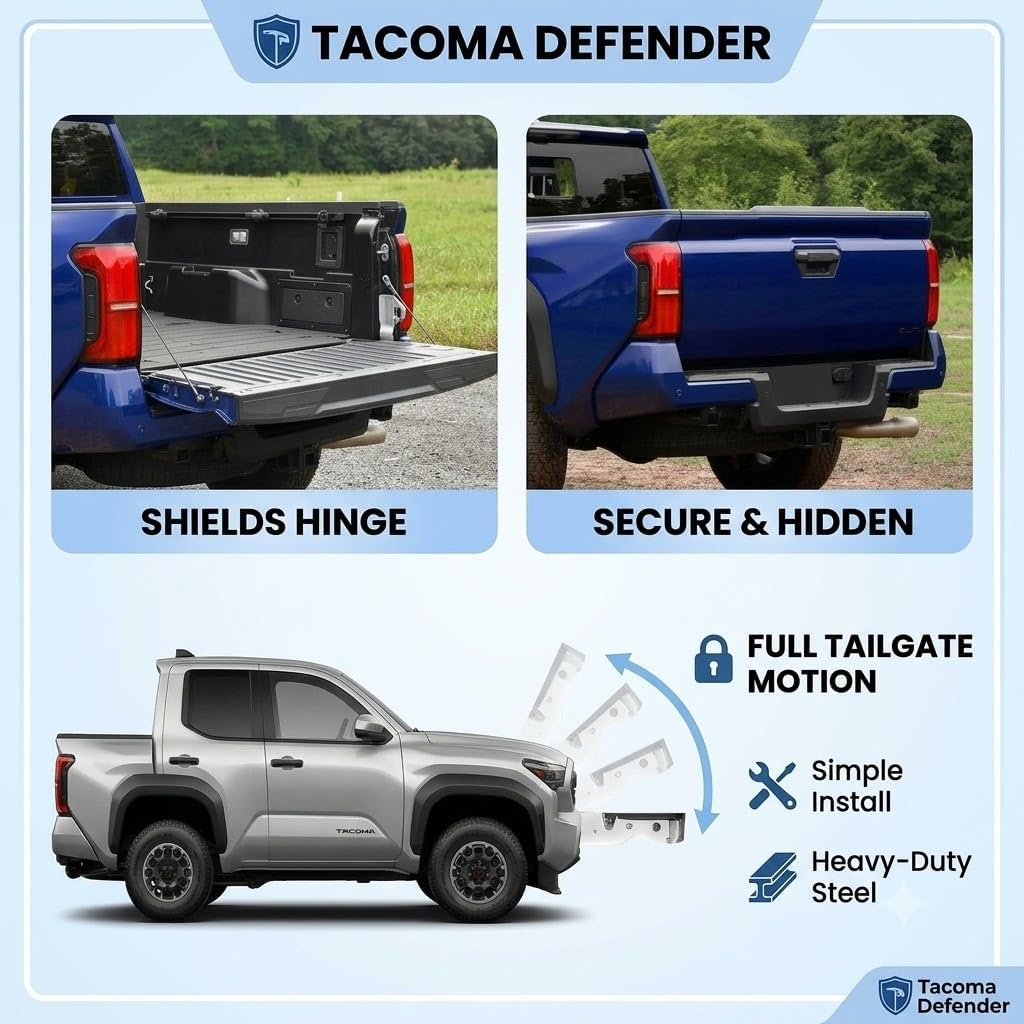 Tailgate Anti-Theft Lock Compatible with Toyota Tacoma 2024 2025 2026+, Stainless Steel Tailgate Lock Protector with Security Screws, No-Drill Truck Bed Tailgate Theft Protection, Tacoma Accessories