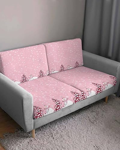Miniatura 3 de Fundas de cojín para sofá de Navidad con diseño de muñeco de nieve rosa, funda elástica para sofá con parte inferior elástica, fundas de sofá