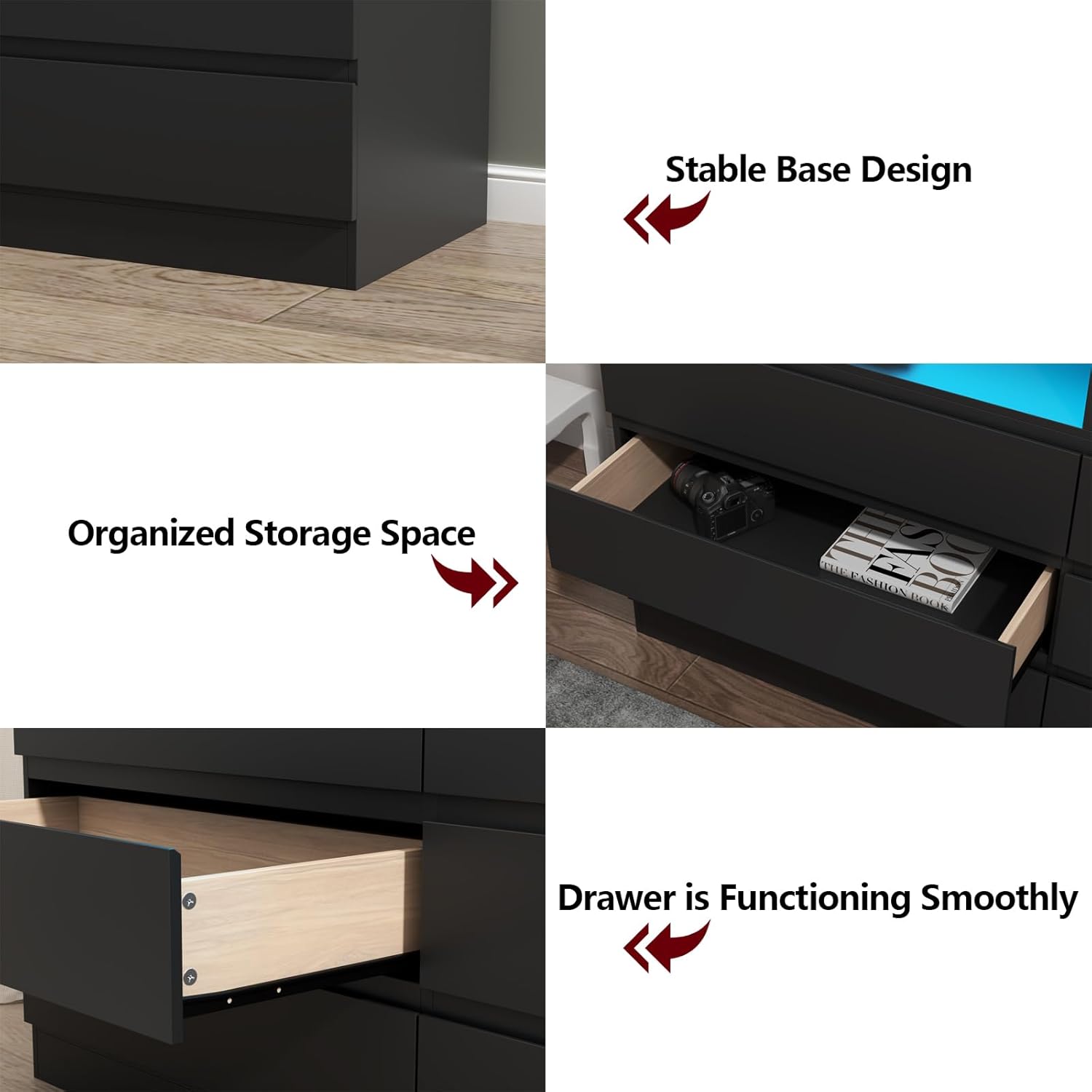Close-up of a drawer functioning smoothly and stable base design