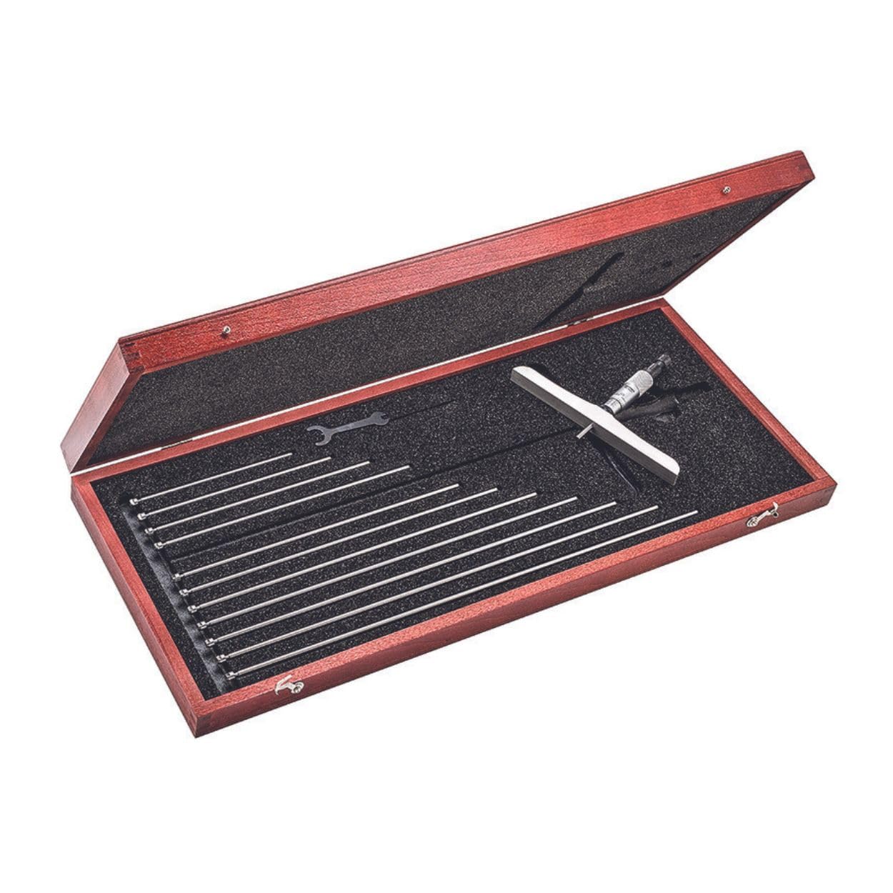 Starrett Depth Micrometer with 12 Measuring Rods - Mechanical, 6" Base Length, 0-12" Range, .001" Graduation, Ratchet Stop, Lock Nut - 445DZ-12RL