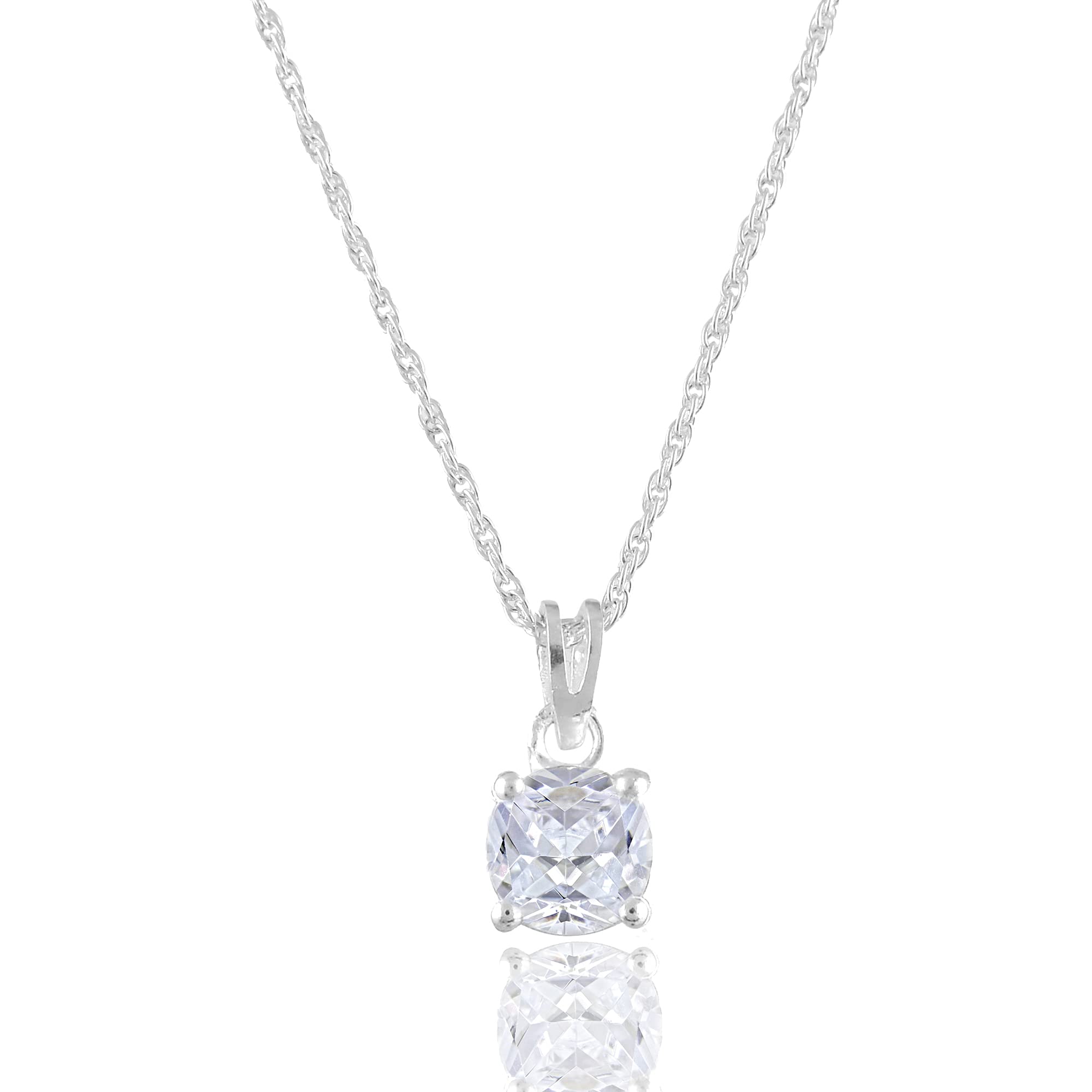 NEMICHAND JEWELS Sterling Silver 925 White Solitaire Pendant with Chain for Women (20 inch) (Square) (B09F74P56R) Amazon Price History, Amazon Price Tracker
