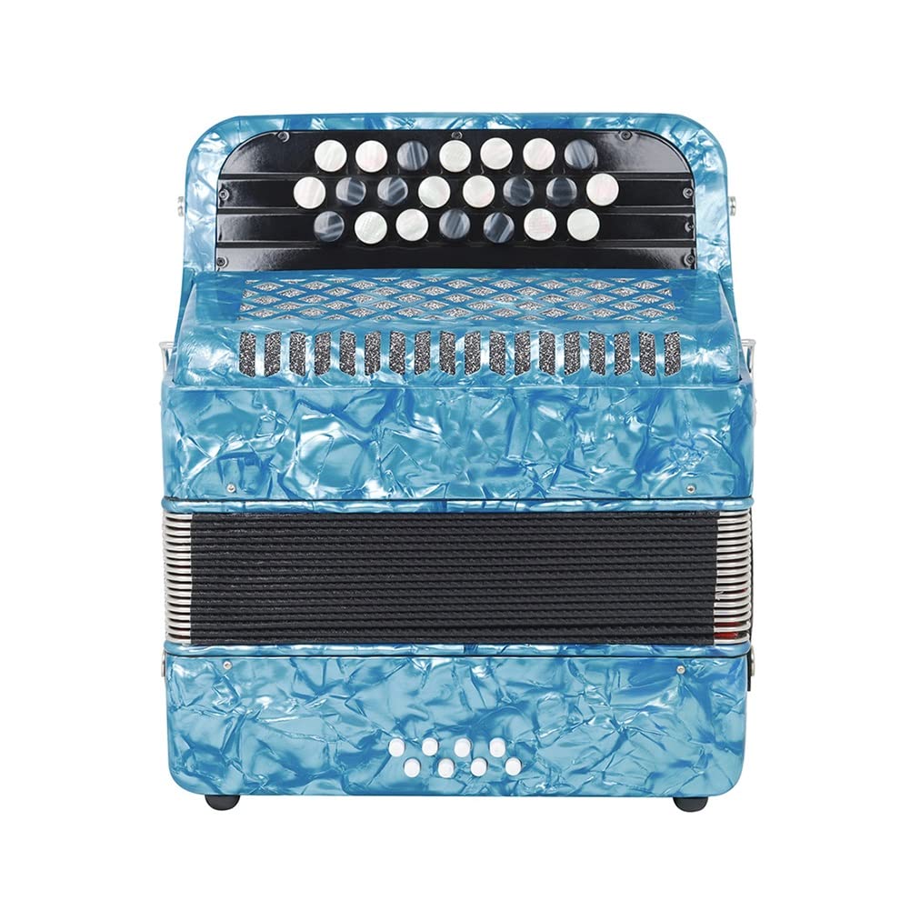 Professionelles Akkordeon, 22 Tasten, 8 Bässe, Klavierknopf-Akkordeon-Musikinstrument, Massivholz-Klavierakkordeon, für Anfänger, Schüler mit Aufbewahrungstasche (Color : Sky Blue)