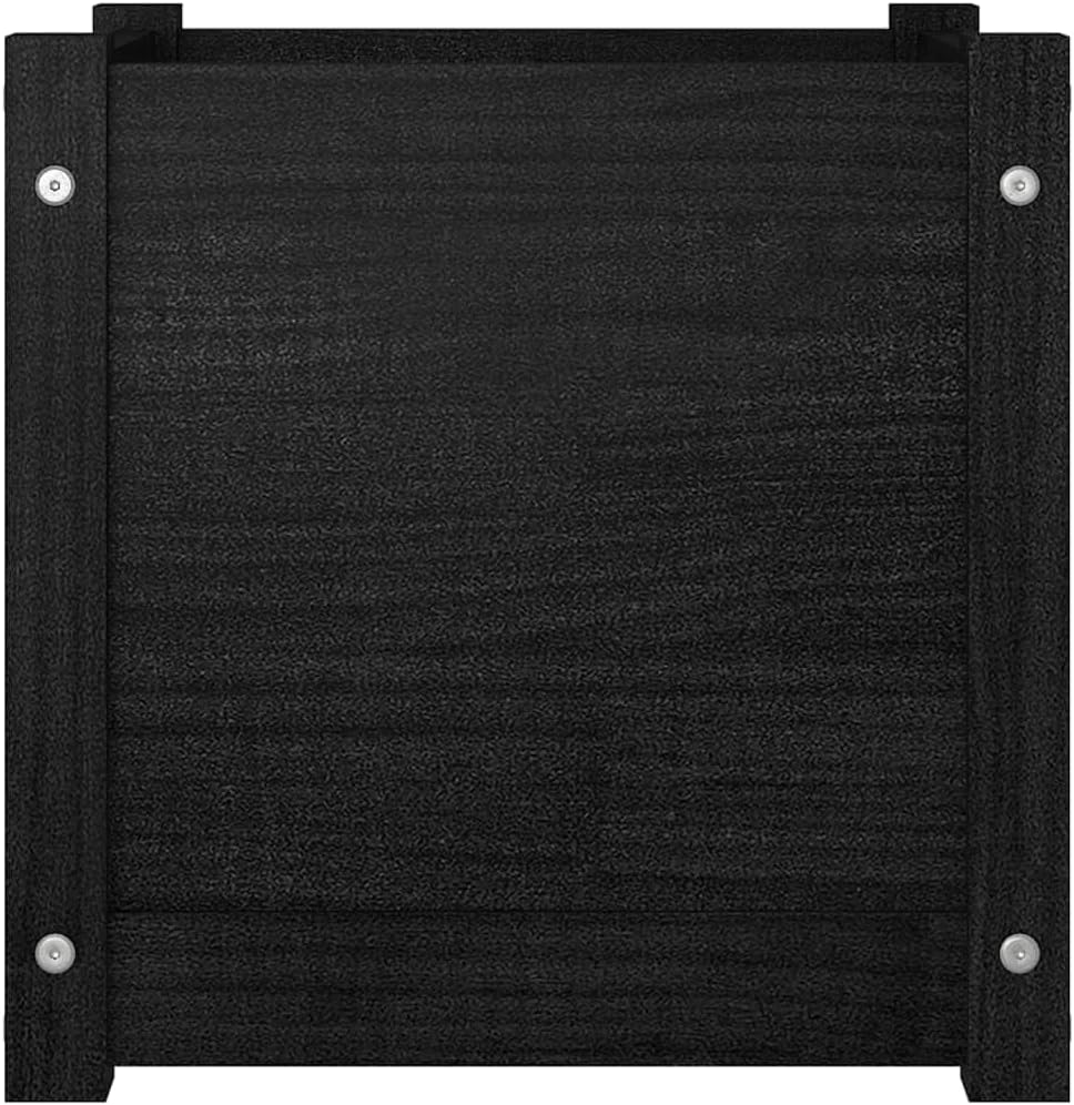 Black Cube Planter Box 15.7 in Solid Pine Wood Raised Garden Bed with Drainage for Outdoor Patio Balcony Indoor Modern Planter Pot for Herbs Flowers Vegetables