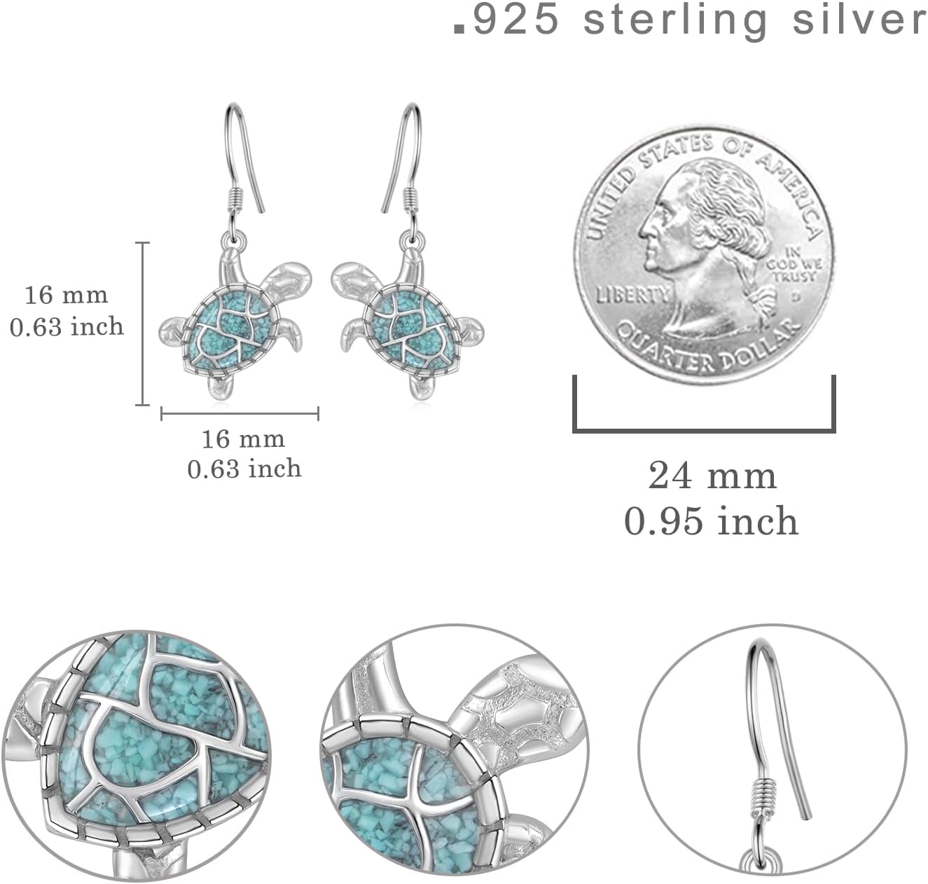 Turtle Earrings 925 Sterling Silver Sea Turtle Earrings for Women Turquoise Jewelry Gifts for Sea Lovers - Image 6