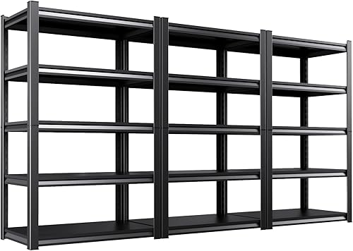 Miniatura 45 de Estantería de garaje de 71 pulgadas de alto, estantes de almacenamiento de 5 niveles, metal resistente, estante ajustable de acero para almacén,