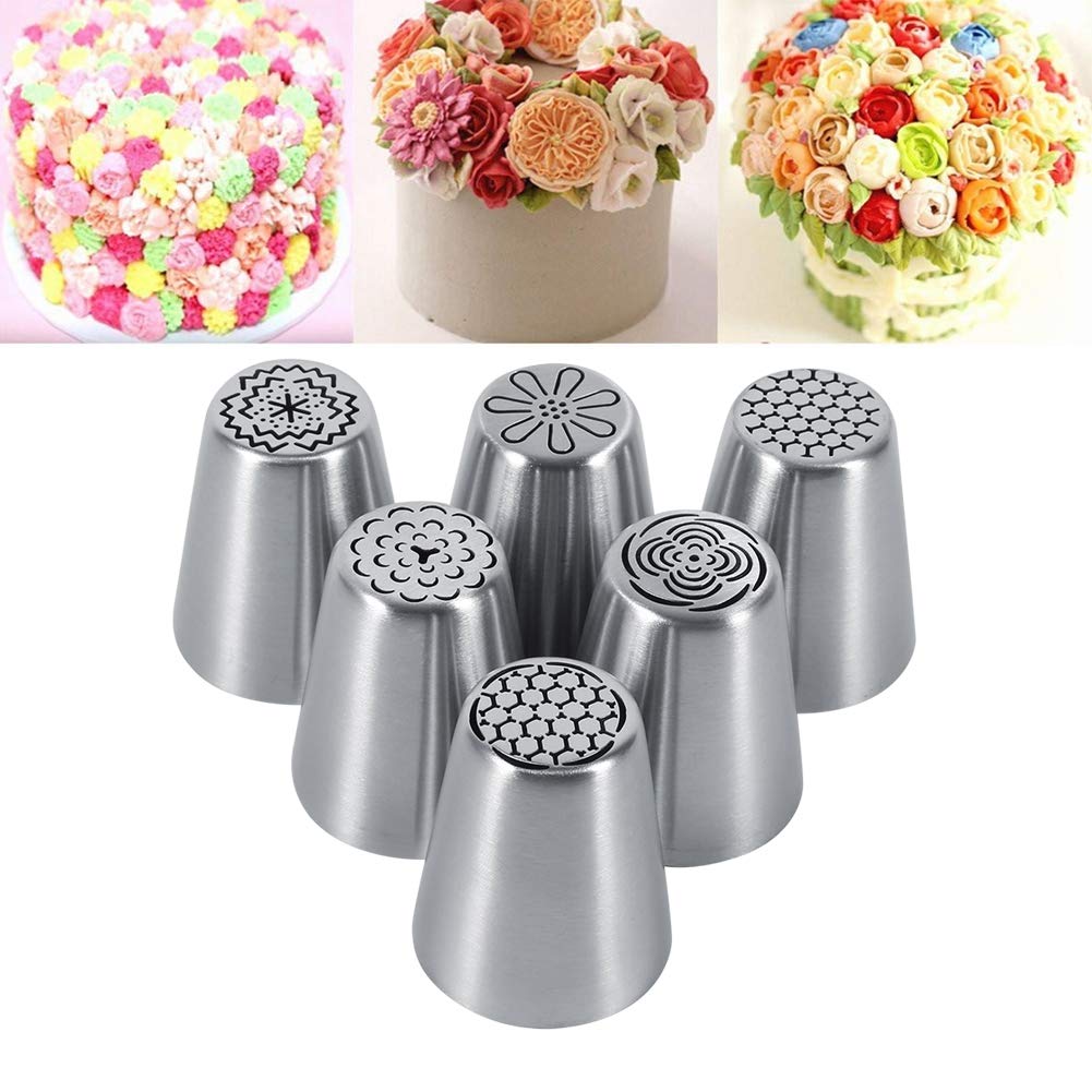 Extra Large Piping Tips Set, Stainless Steel Cake Decorating Icing Tips Nozzles, 6 Pieces Pastry Cake Decorating Tips Baking Tools for Box Cake Cupcake Sugarcraft Decorating (6 Pcs)