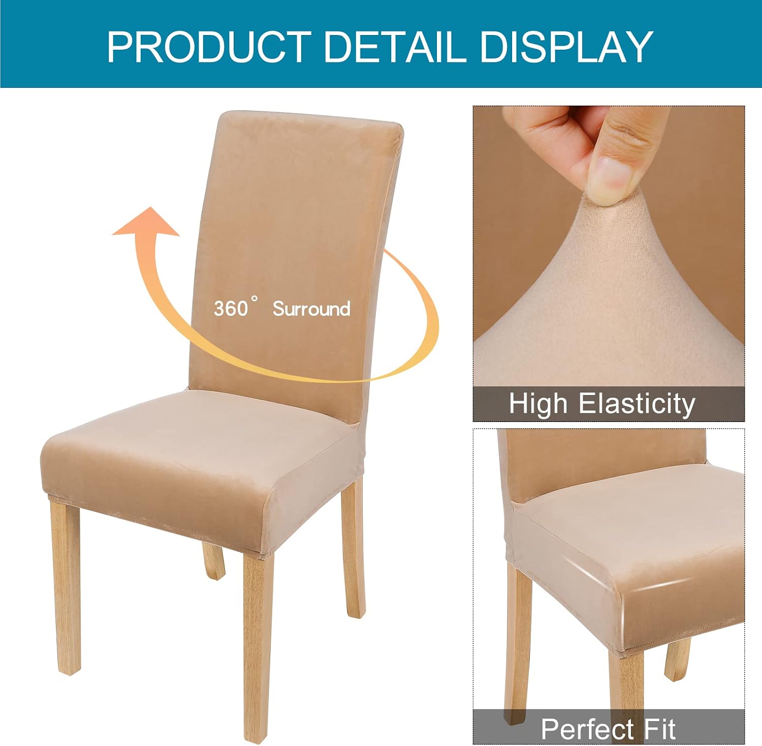 smiry Velvet Stretch Dining Room Chair Covers Soft Removable Dining Chair Slipcovers Set of 6, Beige