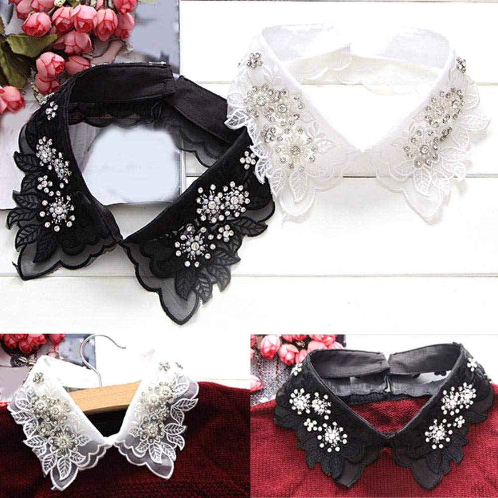 Col Fantaisie Perles Et Strass Blanc Avec Dentelle - Fermoir Métal - Neuf Avec étiquettes