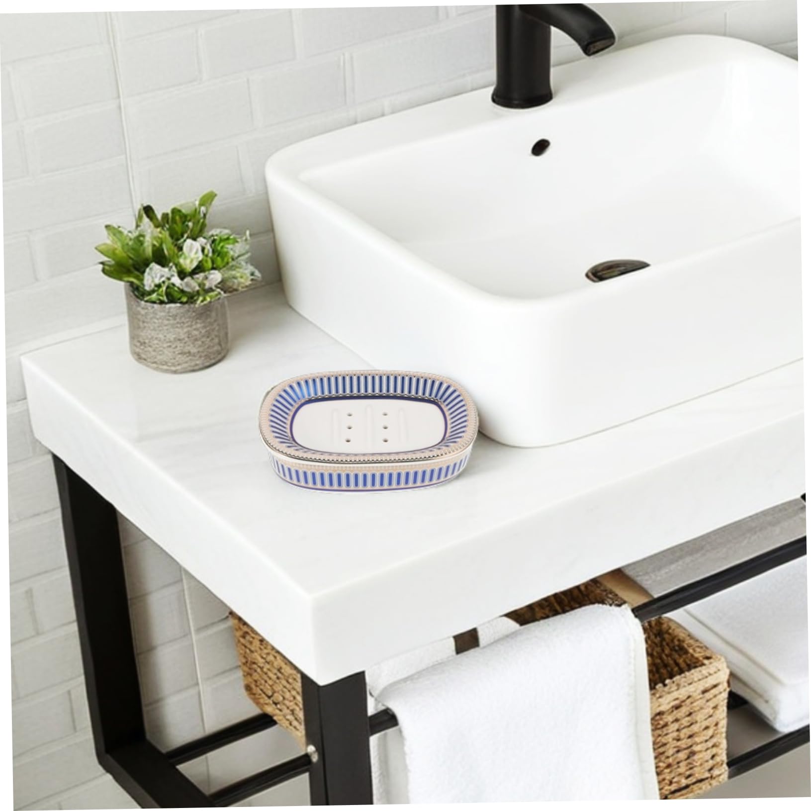 Jabonera Pequeña de Cerámica con Diseño de Drenaje Múltiple | Estilo Simple y Elegante, Diseño Desmontable, Fácil de Limpiar, Uso Versátil en Baño y Ducha