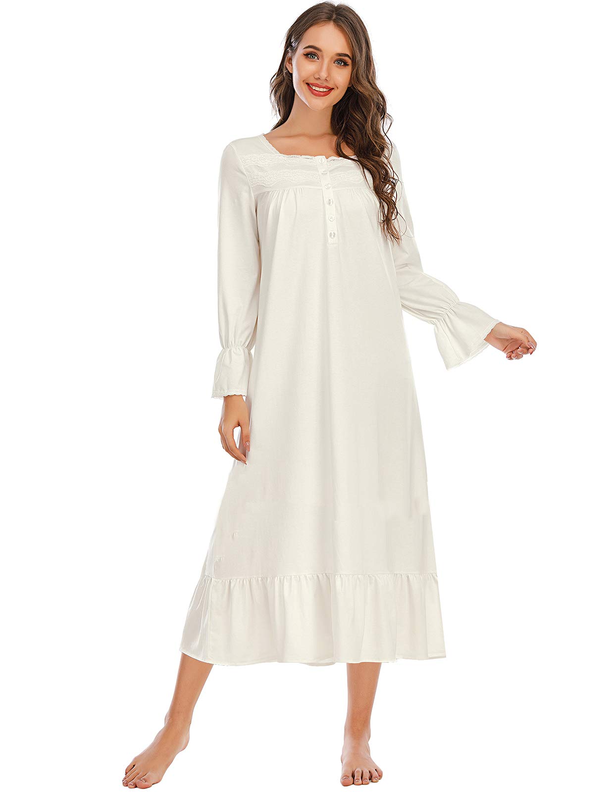 Veseacky Victorian Style Nightgown for Petite Women Halloween Costume Cosplay Long House Dress Medium White