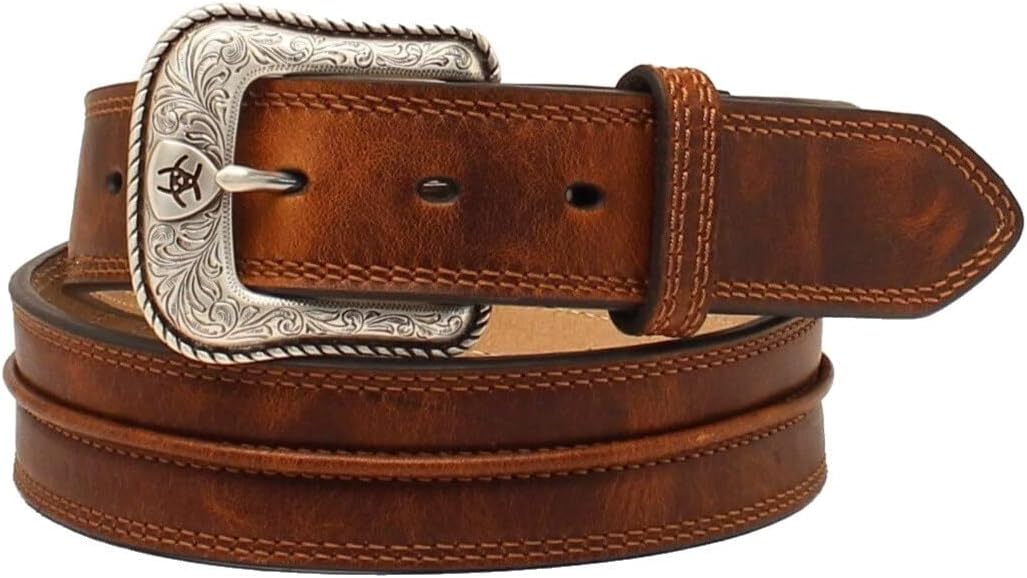 ARIAT Men's Leather Raised Center-Ridge Belt, Distressed Brown, 56