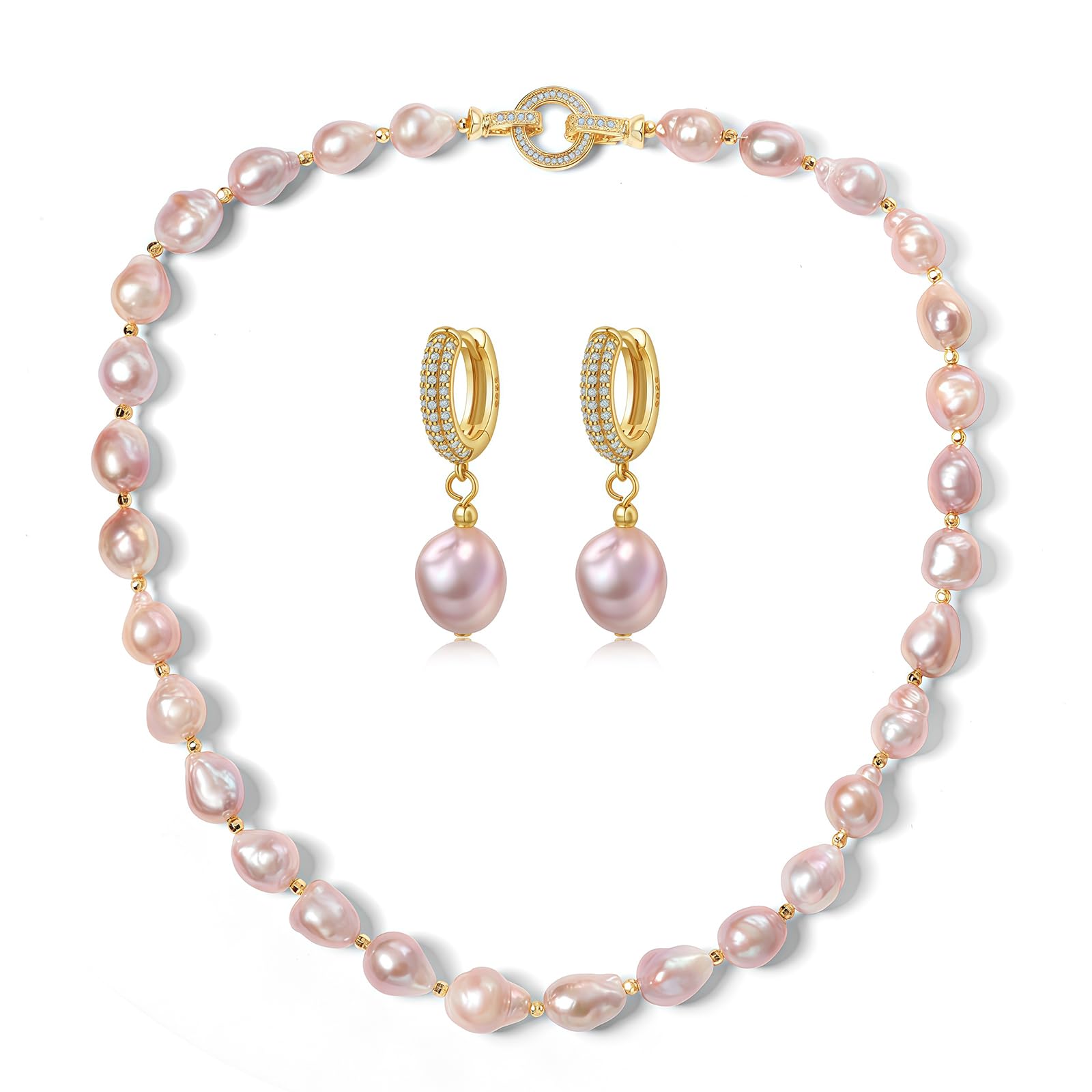YAMI Barock Perlenkette und Barock Ohrringe Set – 10-11mm Edison Barockperlen Schmuck aus natürlichen Süßwasserperlen für Damen, mit einzigartiger Oberflächentextur – Ideal als Geschenk