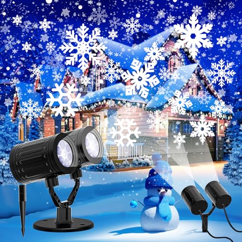 2025 Upgraded Double Head Christmas Snowflake Projector Lights Outdoor, Timing Mode, IP65...