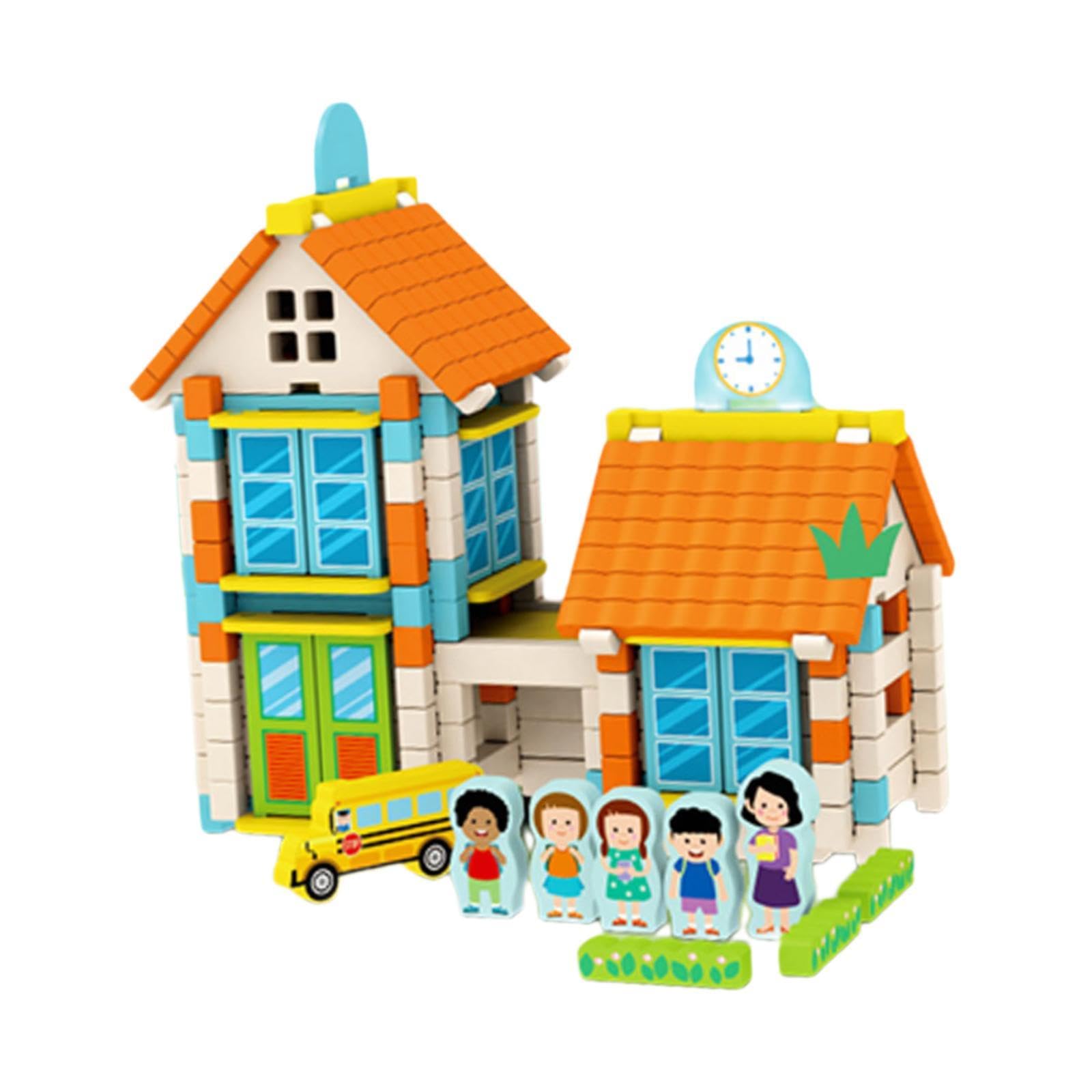 Juego de Bloques de Construcción de Casas para Niños, Juguete para Desarrollar Sus Habilidades de Ingeniería, Escuela