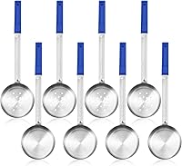 Teenyyou 8-Pack 8 oz Portion Control Spoons: Solid & Slotted Stainless Steel Serving Ladles for Parties, Dark Blue Handles