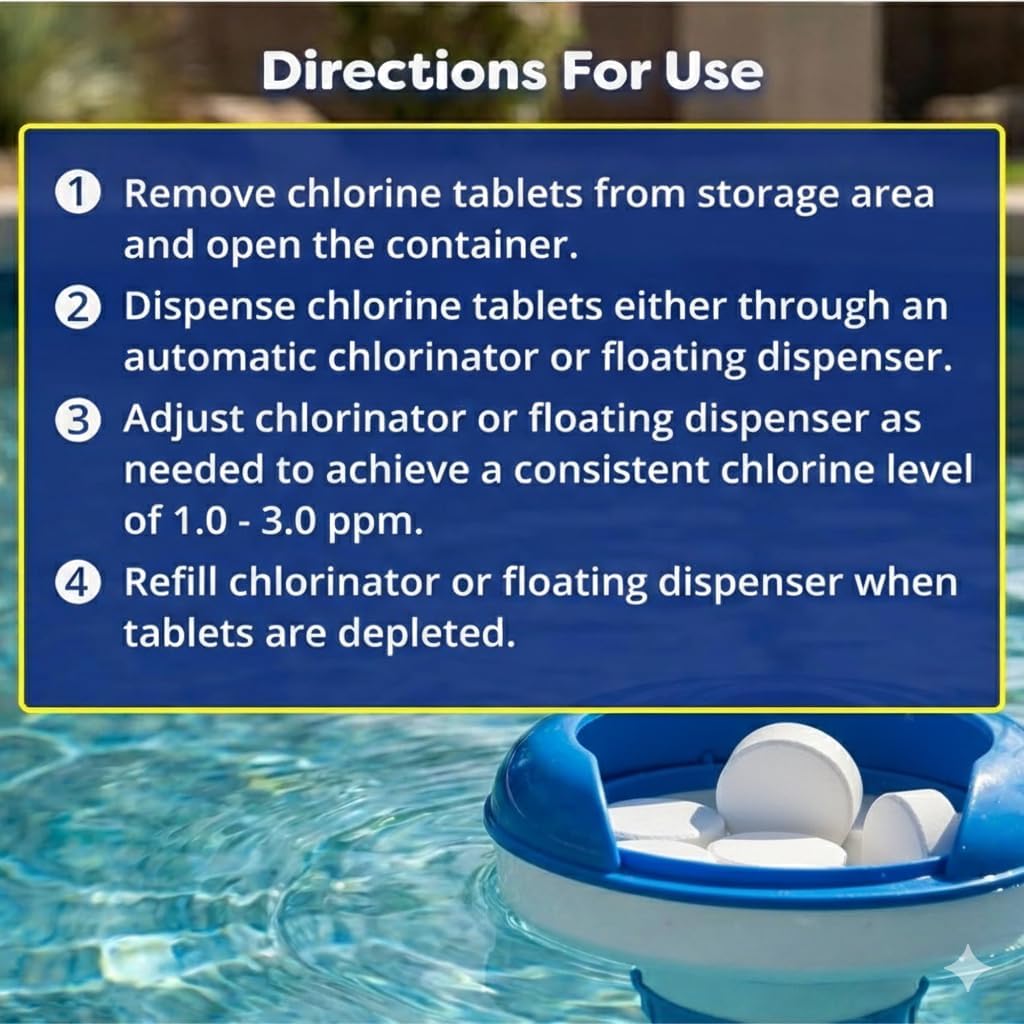 3 Inch Stabilized Chlorine Tablets for Sanitizing Swimming Pools - Slow Dissolving - 90% Available Chlorine - Tri-Chlor - 50 Pounds - Texas Aqua Solution