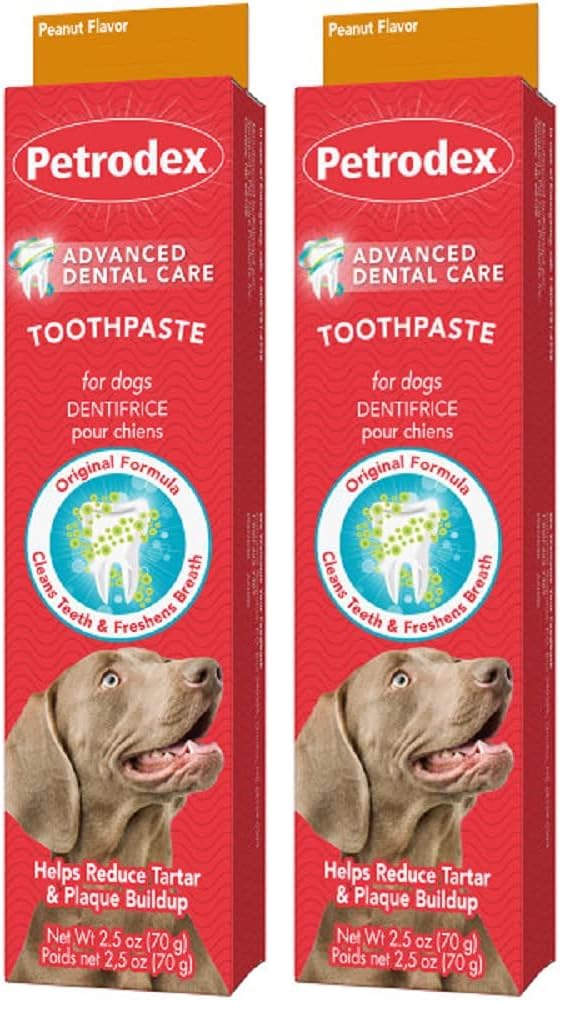 Petrodex Toothpaste for Dogs and Puppies,Cleans Teeth and Fights Bad Breath,Reduces Plaque-and Tartar Formation,Enzymatic Toothpaste,Peanut Flavor,2.5oz,(Pack of 2)