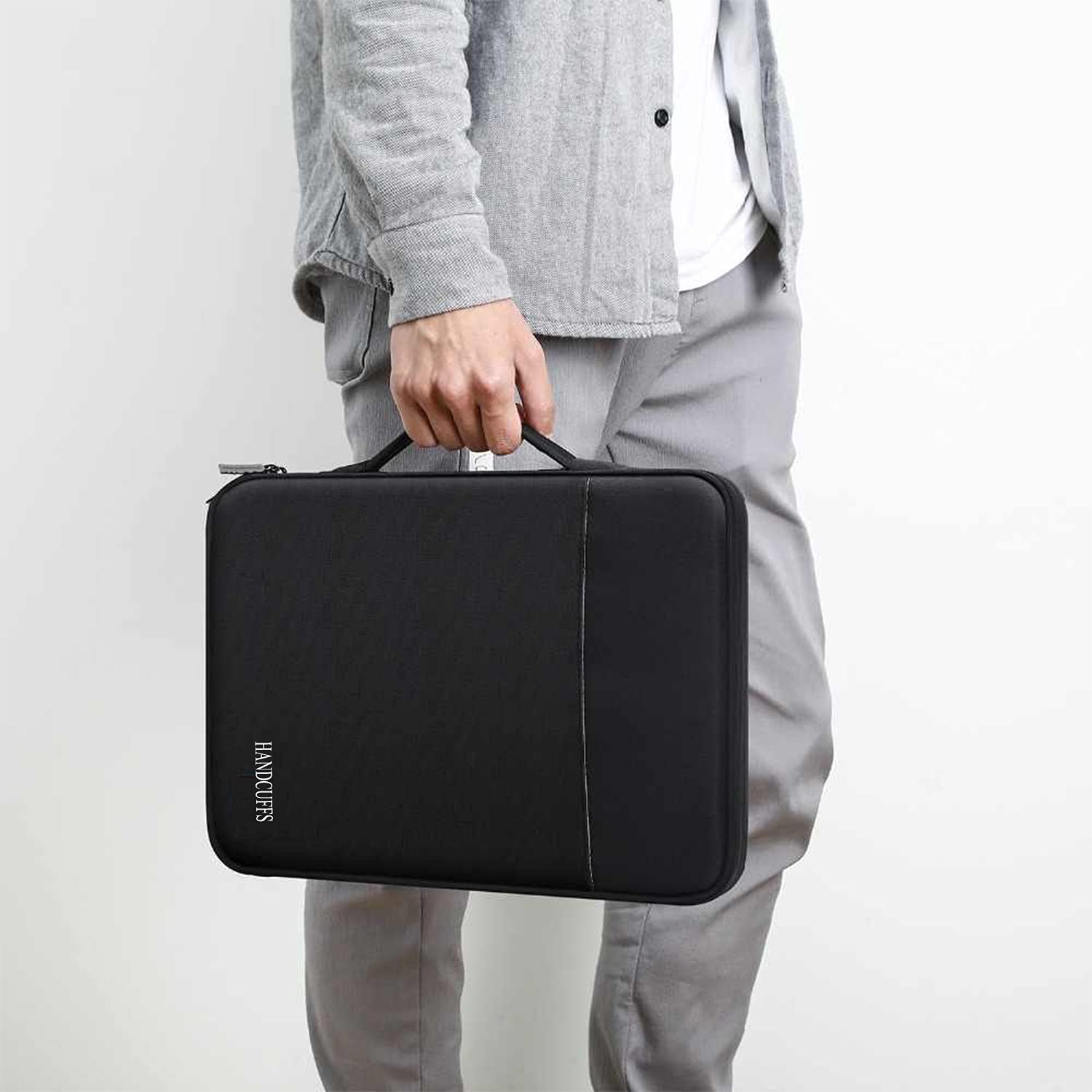 Handcuffs Document Organizer Bag | Waterproof | Portfolio Case | Professional | File Folders | A4 Paper | Certificates | Holder | Travel | Storage | Documents Organiser (Black)