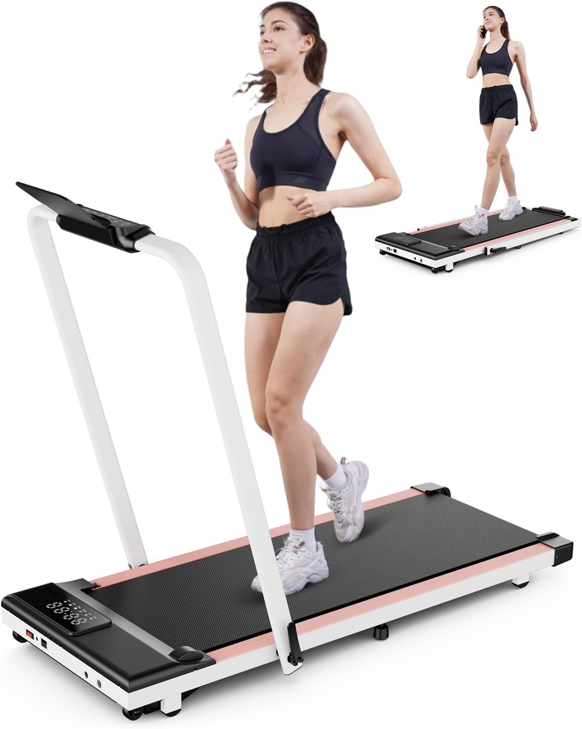 DeerRun 3 in 1 Walking Pad Treadmill, 300 Weight Capacity Foldable Treadmill, 3.0HP Low Noise Under Desk Treadmills for Home Office with Remote & APP