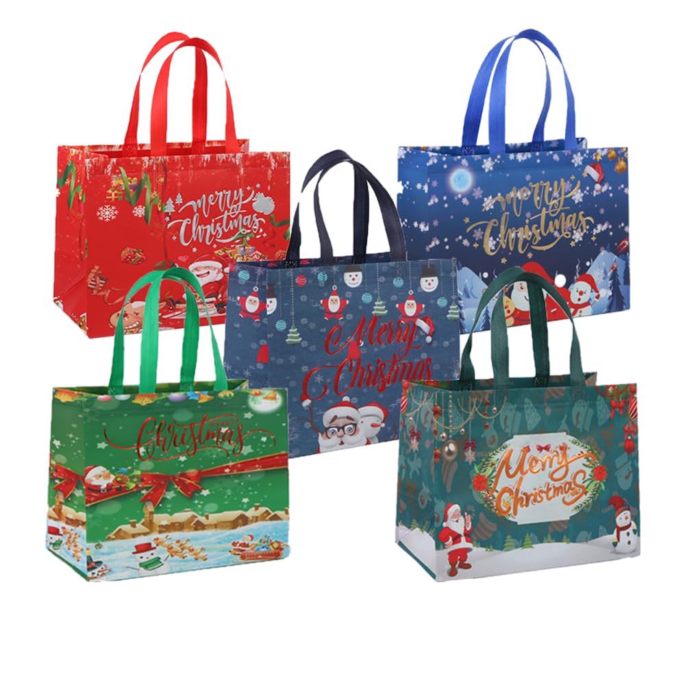 LZRinue Christmas Tote Bags Mix Color Set, Reusable Tote Bag With Handle, Christmas Fashionable Bag Foldable Water Resistant Gift Shopping Bag for Xmas Party