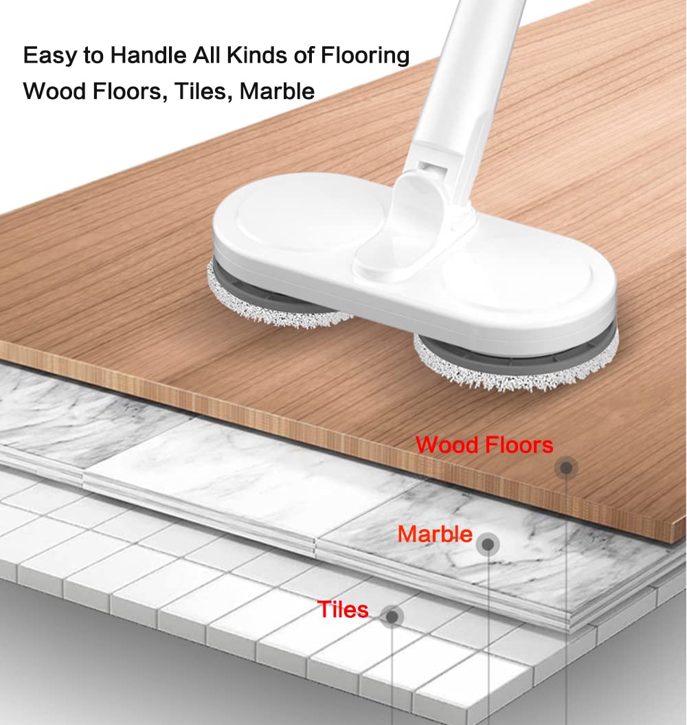 Mopa eléctrica inalámbrica con tanque de agua y spray de 60 minutos de tiempo de funcionamiento potente para azulejos de madera dura y limpieza de suelos duros, limpiador eléctrico eficiente de suelos