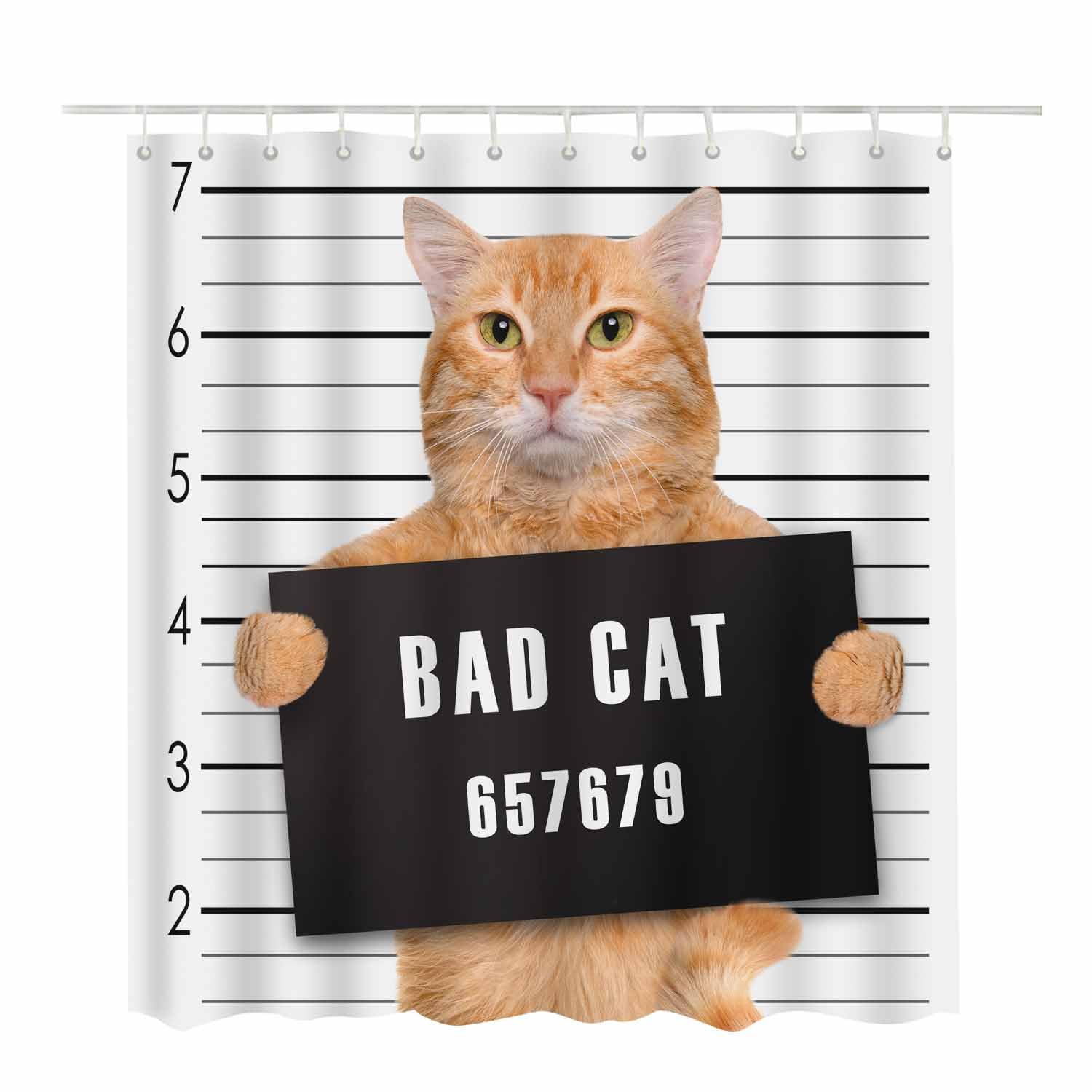 Woutay Shower Curtain Water Repellant Fabric Bad Cat,Mould Proof Resistant,Polyester,with 12 Plastic Hooks - Image 2