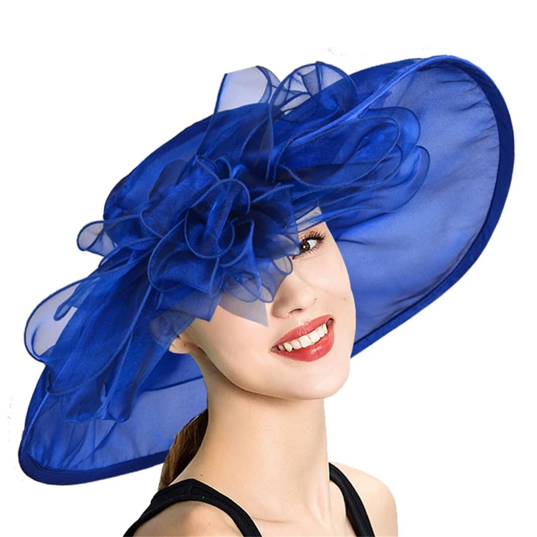 Sombrero floral de organza para mujer, de ala ancha, para boda, iglesia, fiesta, playa, verano