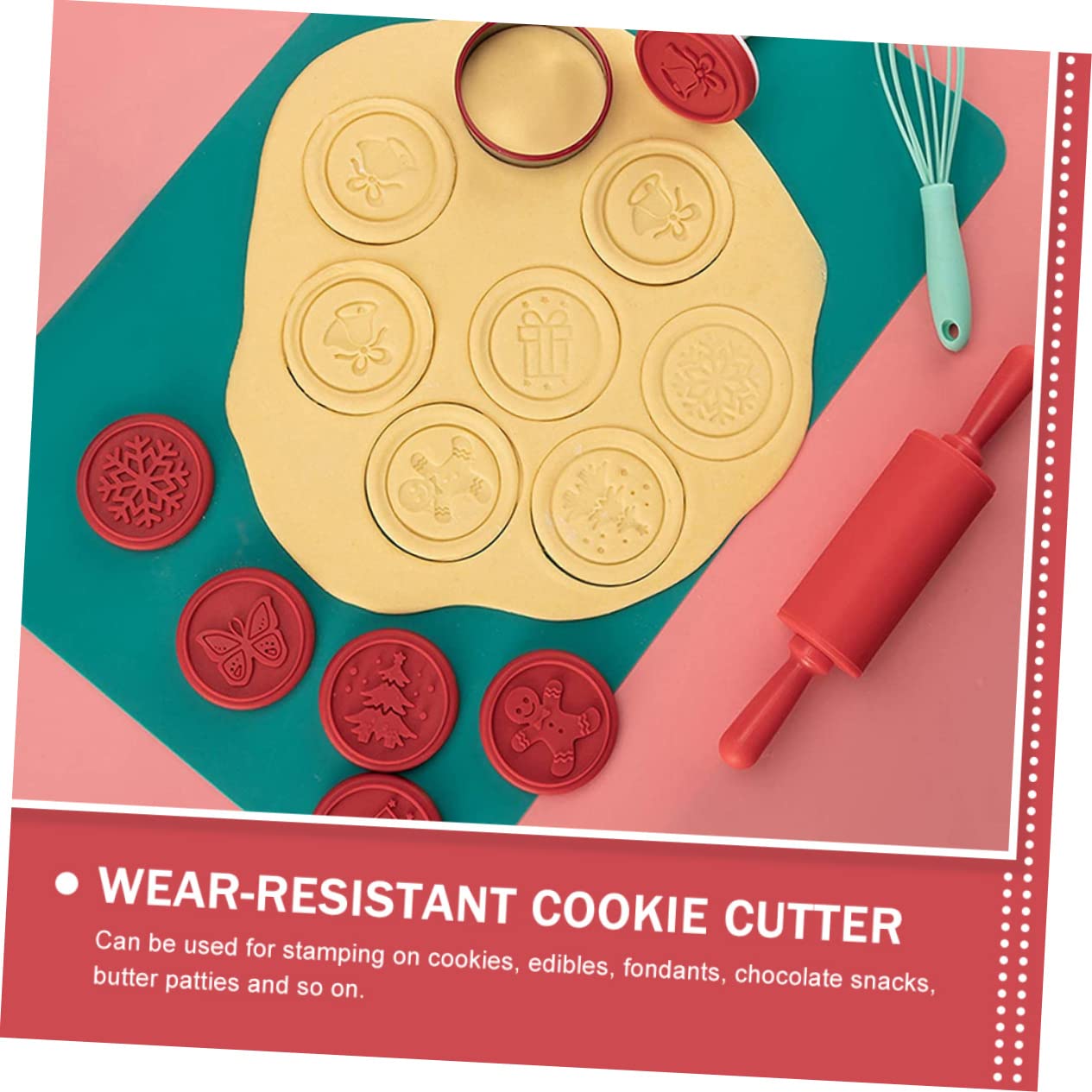 TOPBATHY 3 Juegos Sello De Galleta Cortador De Galletas De Navidad Formas De Galletas Molde Para Resina De Galletas Navideñas Sellos Para Niños Galleta Redonda Rojo Acero Inoxidable
