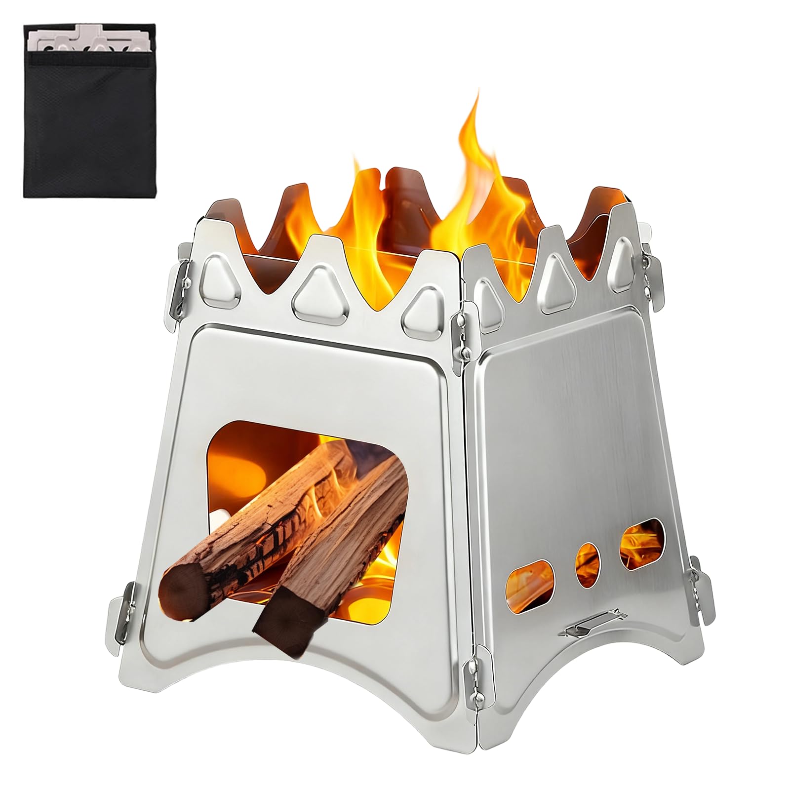 Mini stufa a legna da esterni, piccola stufa a tenda per fornelli, fornelli da campeggio, pieghevole e portatile, carburatore compatto per picnic, barbecue, campeggio, escursioni, viaggi, attrezzature