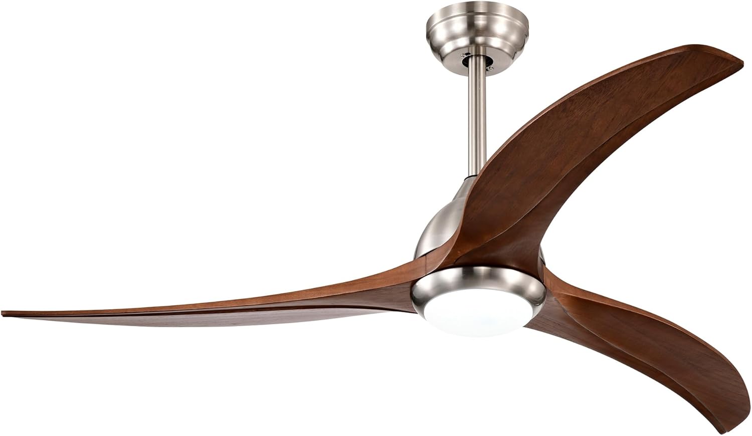52" Solid Wood Blades Ceiling Fan with Light with Remote Control, Noiseless Reversible Motor, 6 Speed,3 Color, for Patio Living Room, Bedroom, Indoor.(Stain Nickel + Walnut)