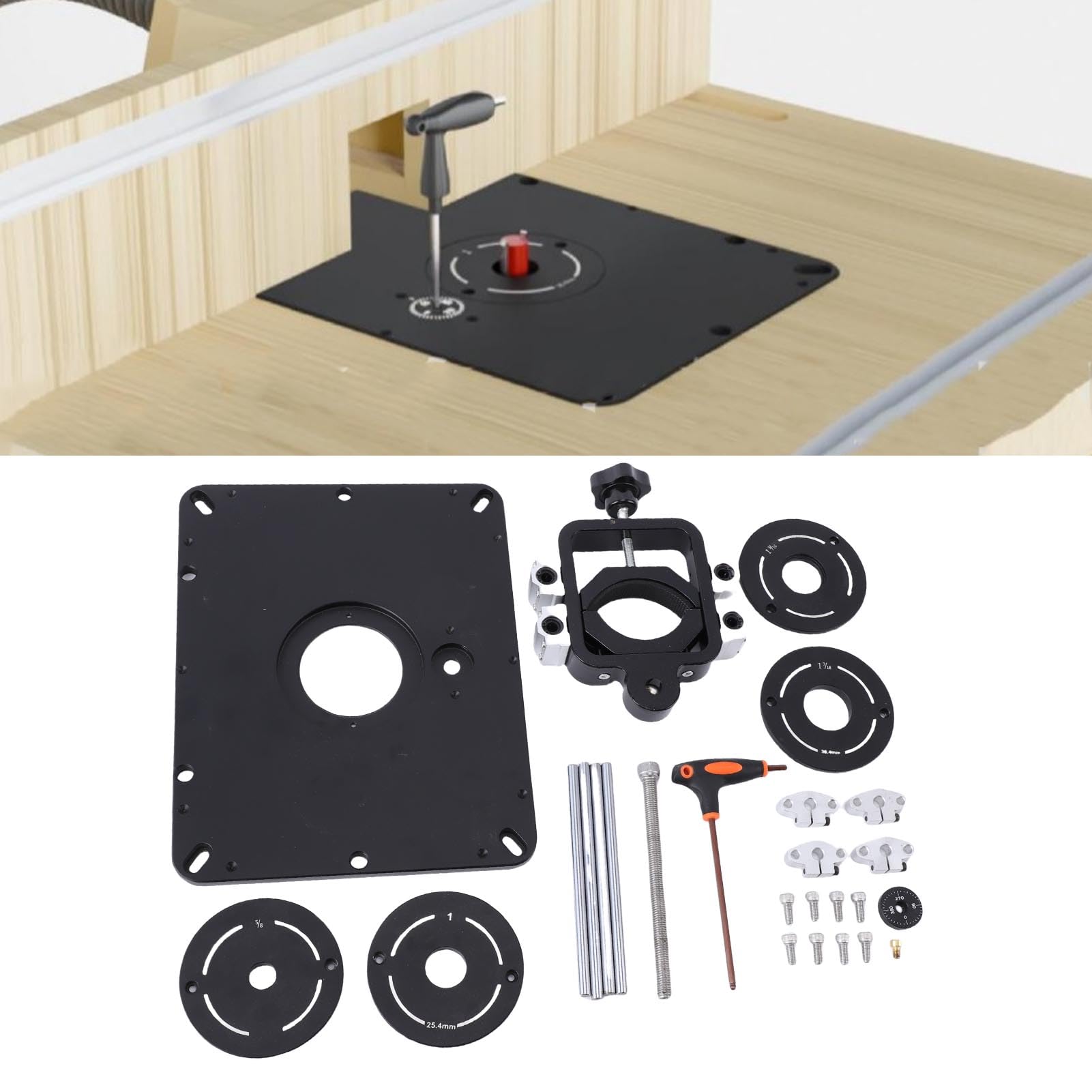 Elevador de fresadora de alta resistencia de ajuste universal DUIMIMI de 6,3 x 11,75 pulgadas con placa de 4 bujes de inserción, de aleación de aluminio. Mecanismo elevador de