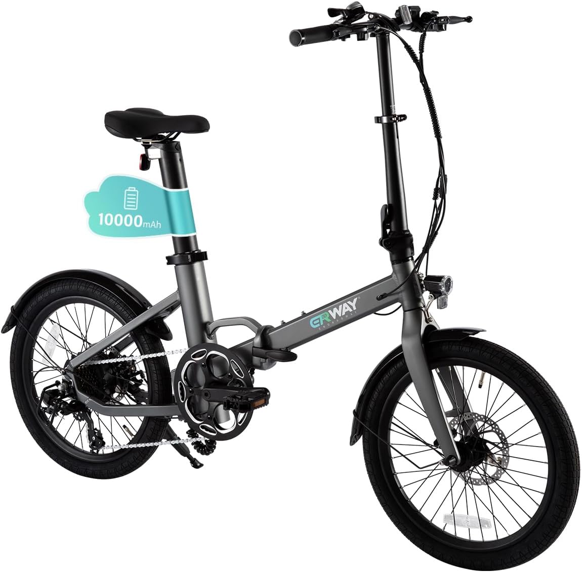 ERWAY A05 電動自転車 大容量10Ah 折りたたみ 20インチ 100km 型式認定 シマノ製7段変速 350Wモーター 5段階アシスト