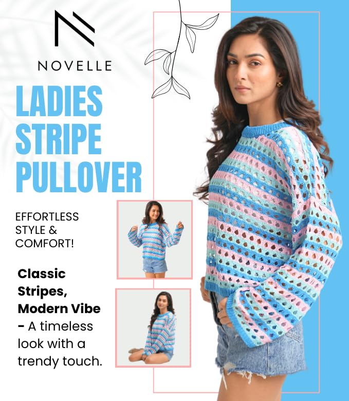 Novelle Hollow Out Crochet Tops for Women (XL Size) | Open Knit Sweater for Both Spring and Summer | Crew Neck, Full Sleeves, & Open Stitch Sweaters for Women | Pull Over Sweaters Womens Beige2