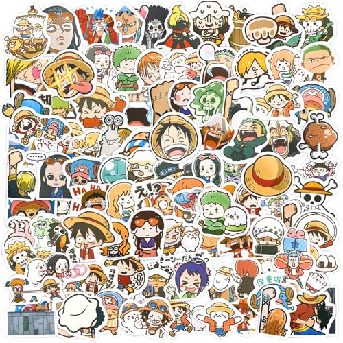 100PCS Japanese Anime OP Stickers Classic Popular Straw Hat Pirates Cartoon Stickers for Water Bottles/Laptops/Phones/Journals Adult & Teen Party Decor Gifts (OP 100-1)