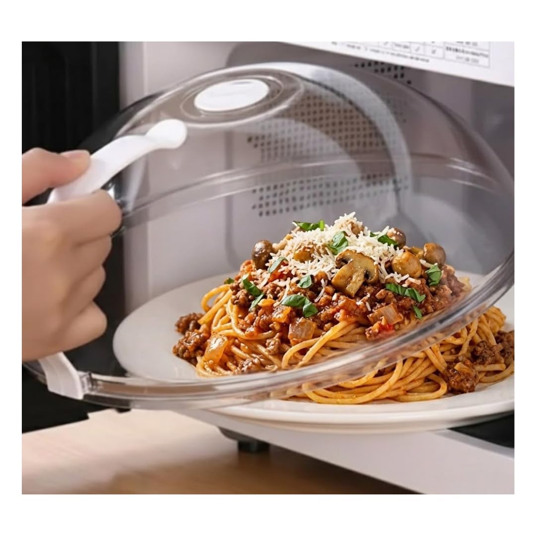 Set de 2 Unidades Tapas antisalpicaduras para Microondas - Cubierta con Asa Ergonómica y Válvula de Vapor | LIBRE BPA Transparente,(26 * 11 cms), No vidrio.