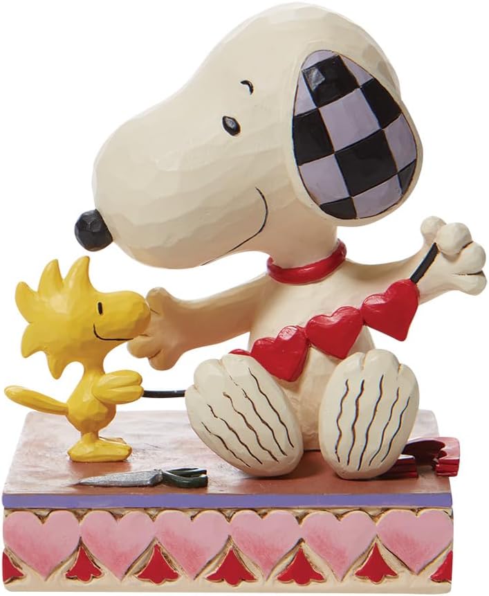 Peanuts by Jim Shore Woodstock and Snoopy with Heart Garland Figurine, 4.5 Inch, Multicolor
