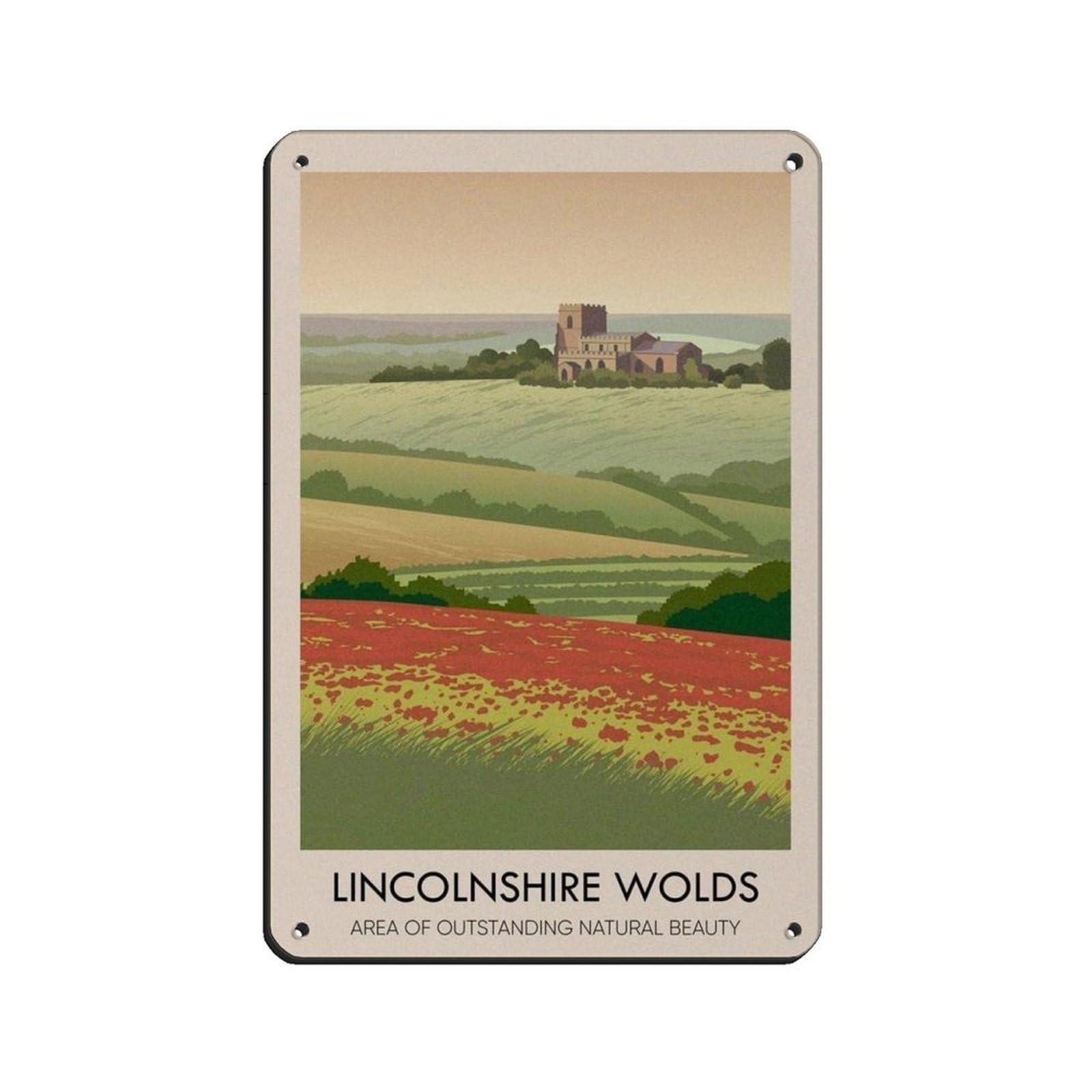 Lxwnze 20L X 30W Cm Lincolnshire Wolds Aonb Travel Poster Retro Poster Metal Tin Sign Chic Art Retro Iron Painting Bar People Cave Cafe Family Garage Poster Wall Decoration 8X12inch(20X30cm)