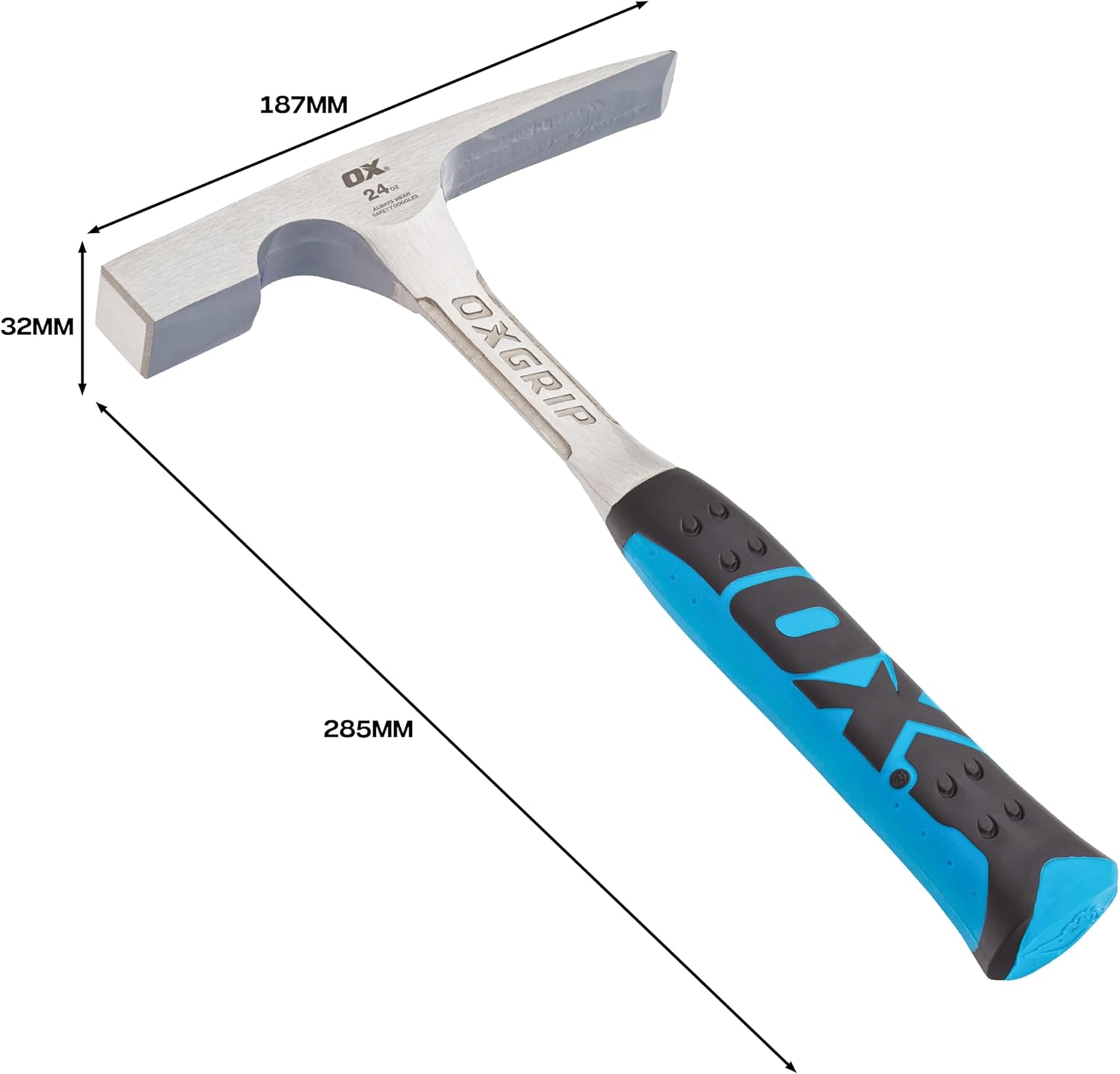 OX Tools OX-P082424 24 oz. Brick Hammer, Non-slip Grip handle, Steel,