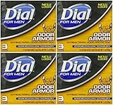 Dial for Men Odor Armor Antibacterial Soap, 3 Count, 4 Ounce (Pack of 4) 12 Bars Total
