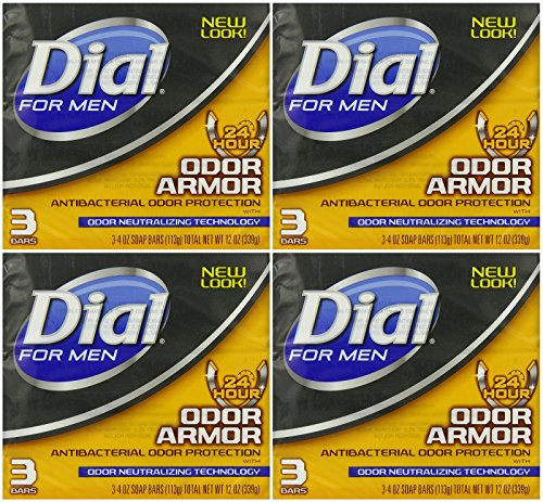 Dial for Men Odor Armor Antibacterial Soap, 3 Count, 4 Ounce (Pack of 4) 12 Bars Total